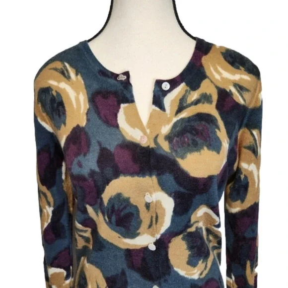 SIZE small 𝅺Cardigan VINTAGE Merino Wool Large Floral pattern SUSAN BRISTOL - Picture 3 of 10